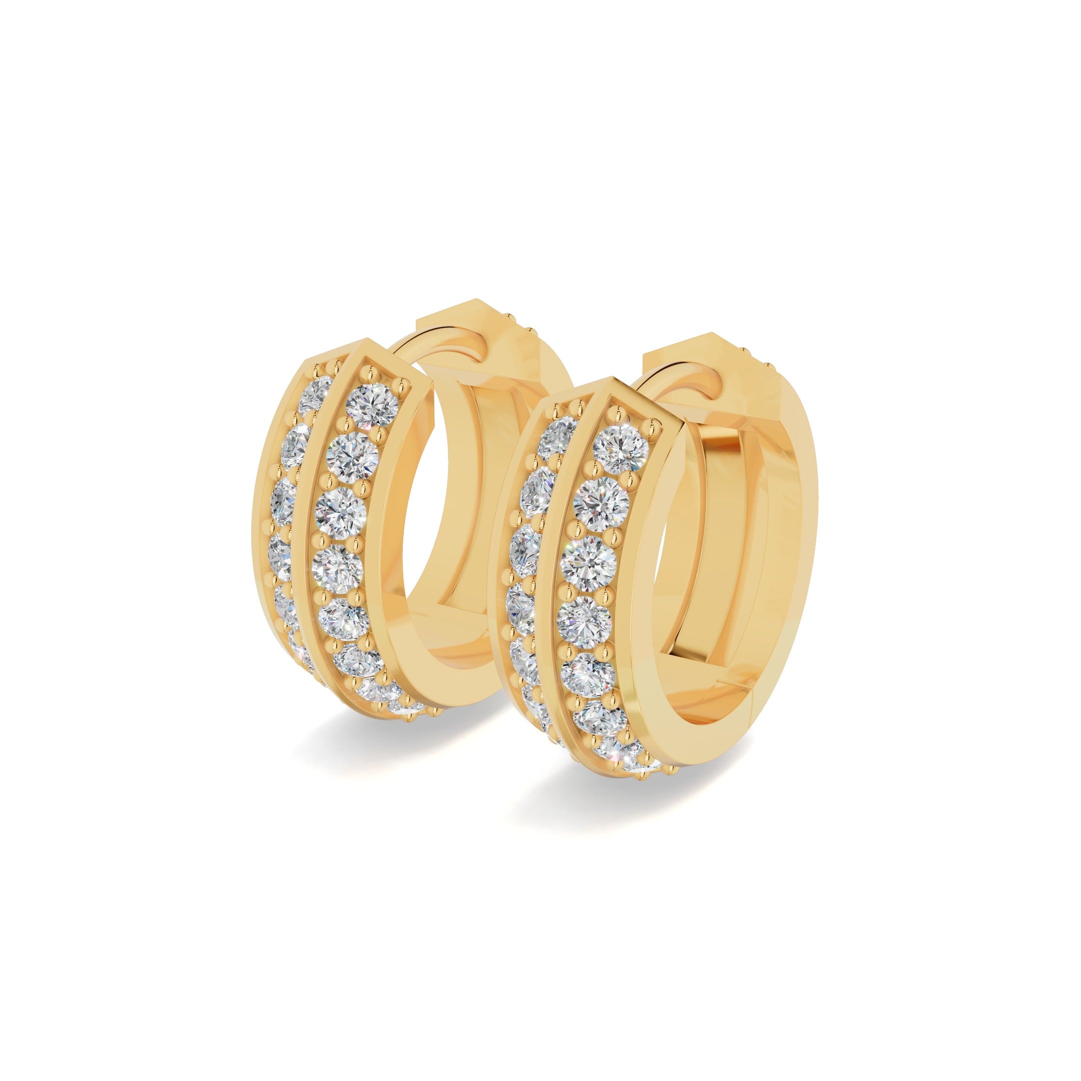 Yellow Gold Pave Diamond Hoops Secondary image